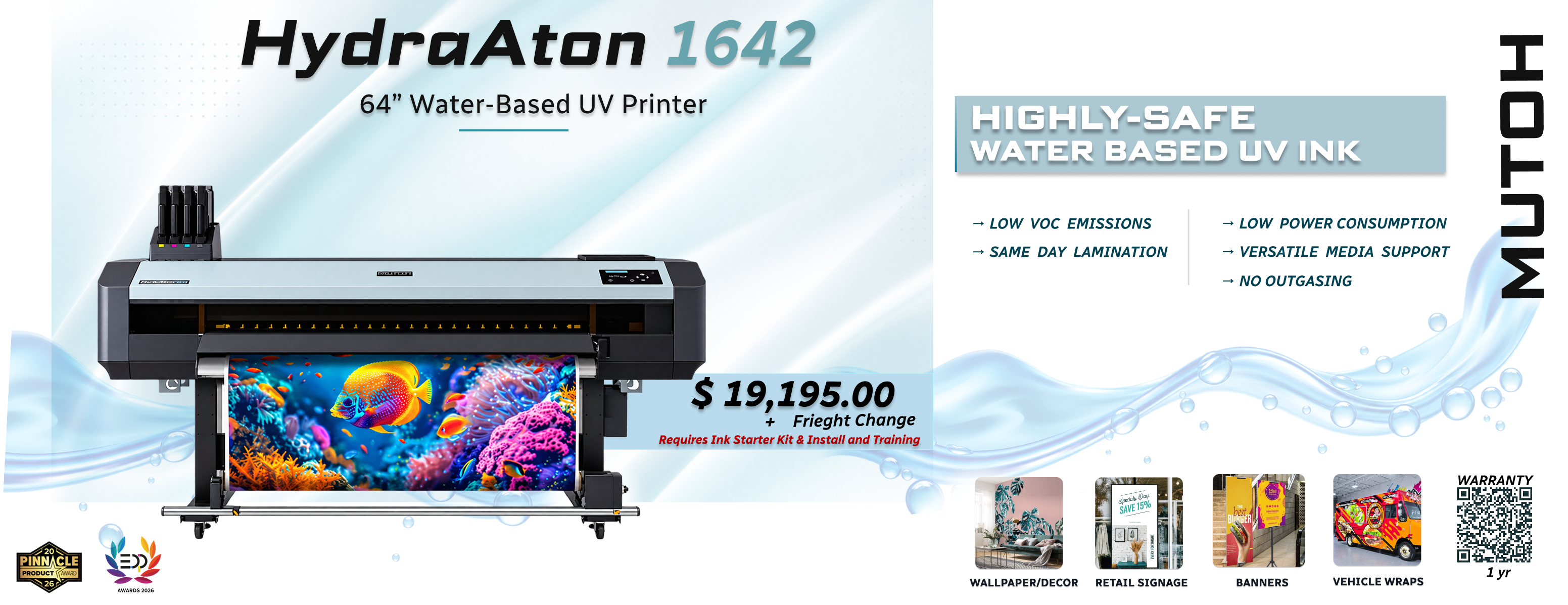 Mutoh HydraAton 1642 64-inch Water-Based UV Printer